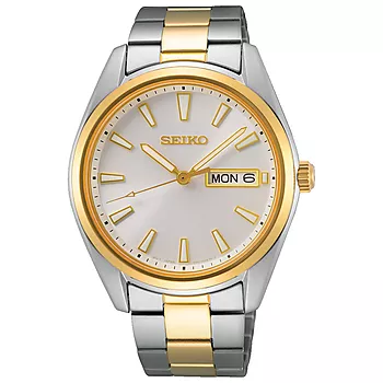 Seiko, Basic herreklokke med stållenke og gulldetaljer