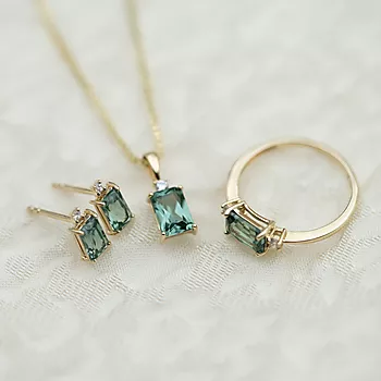 Bilde nummer 4 av Pan Jewelry, Øredobber i 585 gult gull med zirkonia og syntetisk grønn spinell