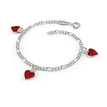 Armbånd til barn i 925 sølv med røde hjerter