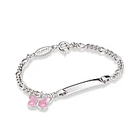 Armbånd til barn i 925 sølv med rosa sommerfugl og graveringsplate