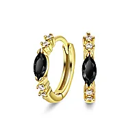 Øreringer i 925 forgylt sølv med sort zirkonia