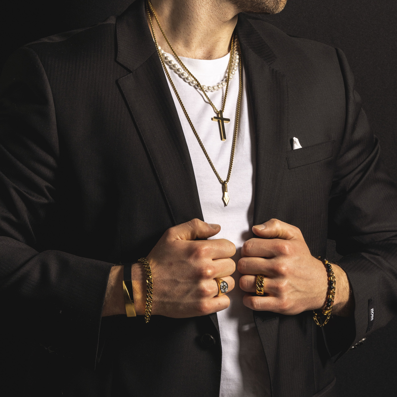 Bilde nummer 4 av Alexander, Armbånd i stål med perlemix sort og brunt