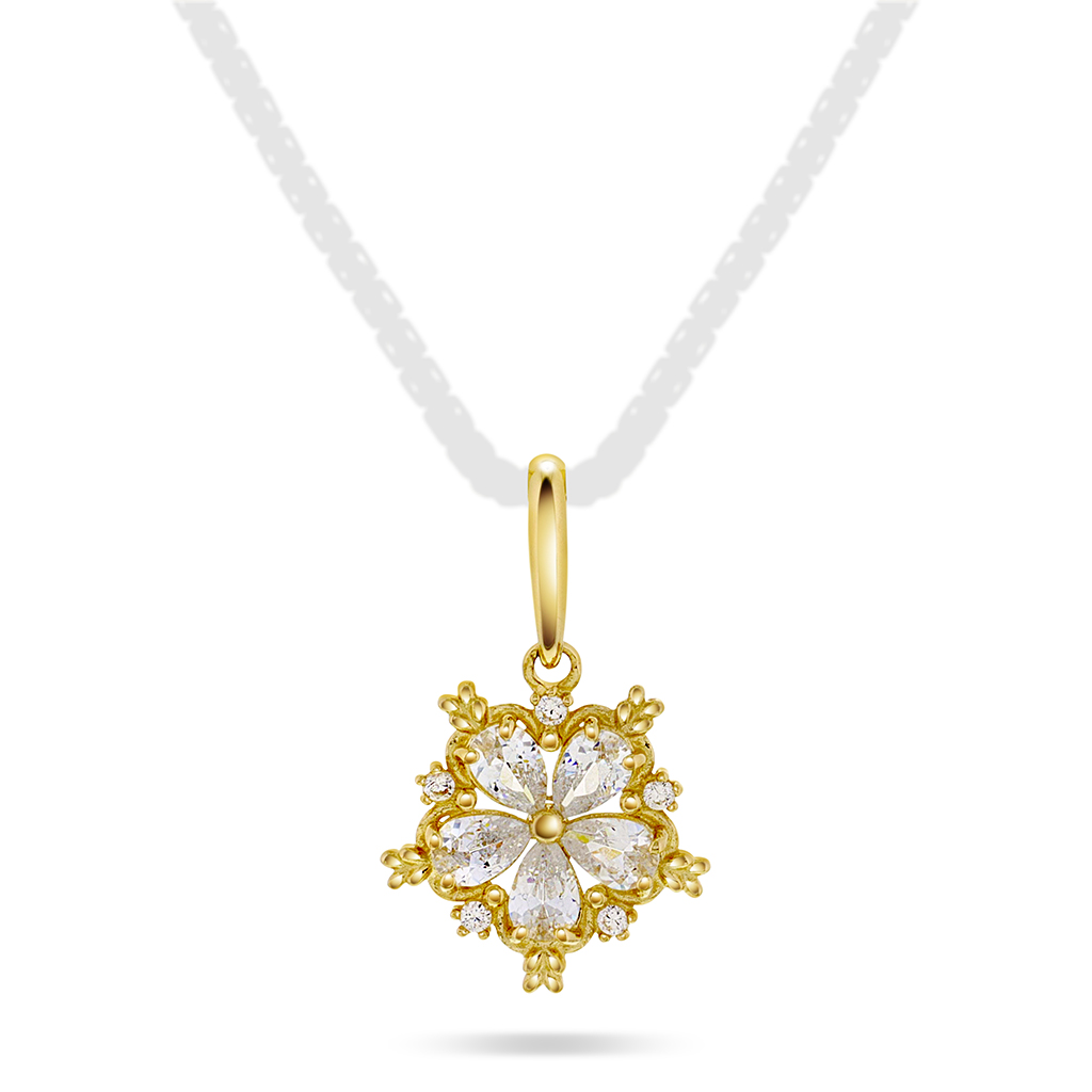 Pan Jewelry, Anheng i 585 gult gull med zirkonia og blomst