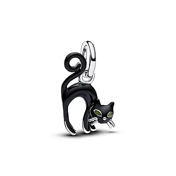 Charms i 925 sølv med sort katt