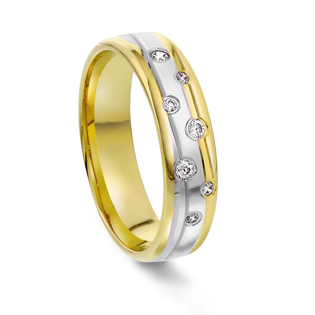 Giftering i 585 gult og hvitt gull med diamanter 0,10 ct | 5 mm bredde
