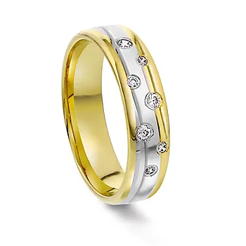 Giftering i 585 gult og hvitt gull med diamanter 0,10 ct | 5 mm bredde