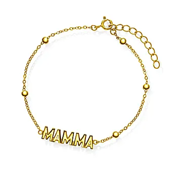 Armbånd i 925 forgylt sølv med teksten mamma