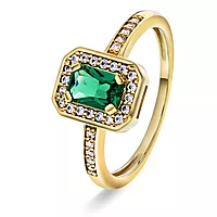 Pan Jewelry, Ring i forgylt 925 sølv med grønn zirkonia