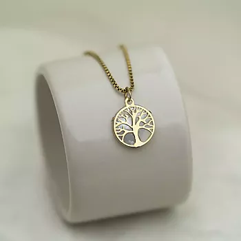 Bilde nummer 4 av Pan Jewelry, Anheng i 585 gult gull med perlemor og livets tre