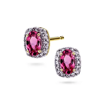 Diamantøredobber i 585 gult gull 0,08 ct med turmalin