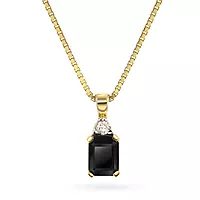 Michelle smykke i 585 gult gull med diamant 0,06 ct og sort onyx