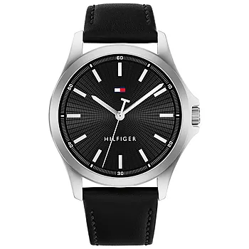 Tommy Hilfiger, Herreklokke i stål med sort skinnrem