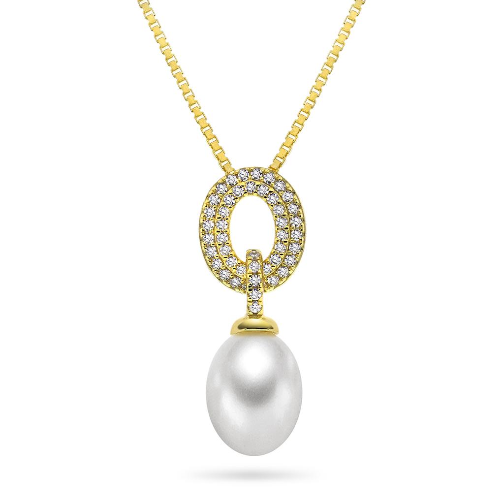 Pan Jewelry, Smykke i forgylt 925 sølv med syntetisk perle og zirkonia