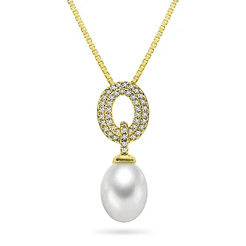 Pan Jewelry, Smykke i forgylt 925 sølv med syntetisk perle og zirkonia