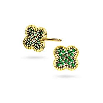 Pan Jewelry, Kløver øredobber i forgylt 925 sølv med grønn zirkonia