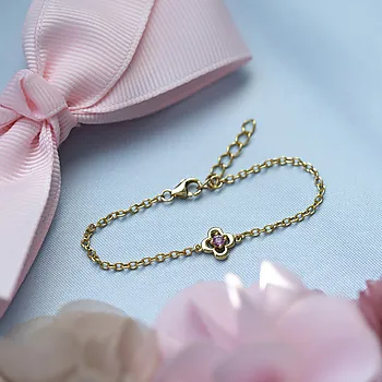 Bilde nummer 2 av Prins & Prinsesse, Armbånd til barn i 925 forgylt sølv med rosa zirkonia