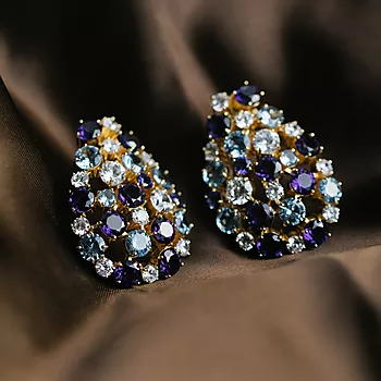 Bilde nummer 2 av Janne Formoe by Pan Jewelry, Store øredobber i 925 forgylt sølv med blå og hvit zirkonia