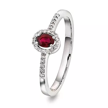 Pan Jewelry, Ring i 585 hvitt gull med diamanter 0,08 ct og rubin