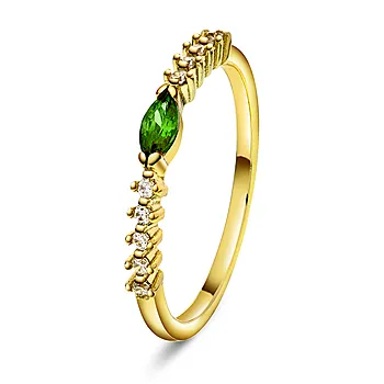 Pan Jewelry, Ring i forgylt 925 sølv med olivengrønn zirkonia