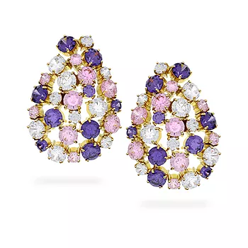 Janne Formoe by Pan Jewelry, Store øredobber i 925 forgylt sølv med lilla, rosa og hvit zirkonia