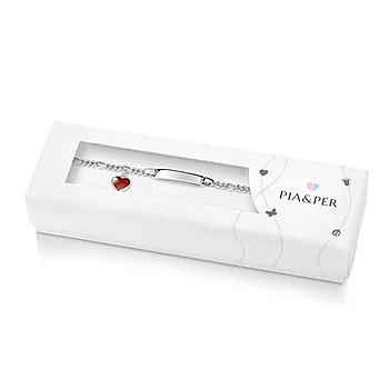 Bilde nummer 3 av Armbånd til barn i 925 sølv med rødt hjerte og graveringsplate