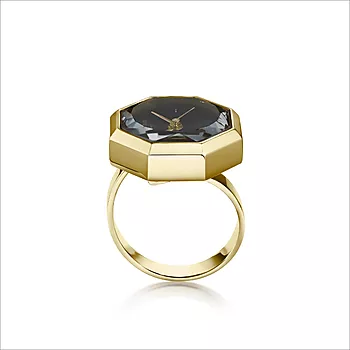 Bilde nummer 2 av Rosefield, Octagonal ring med klokke i gullfarget stål