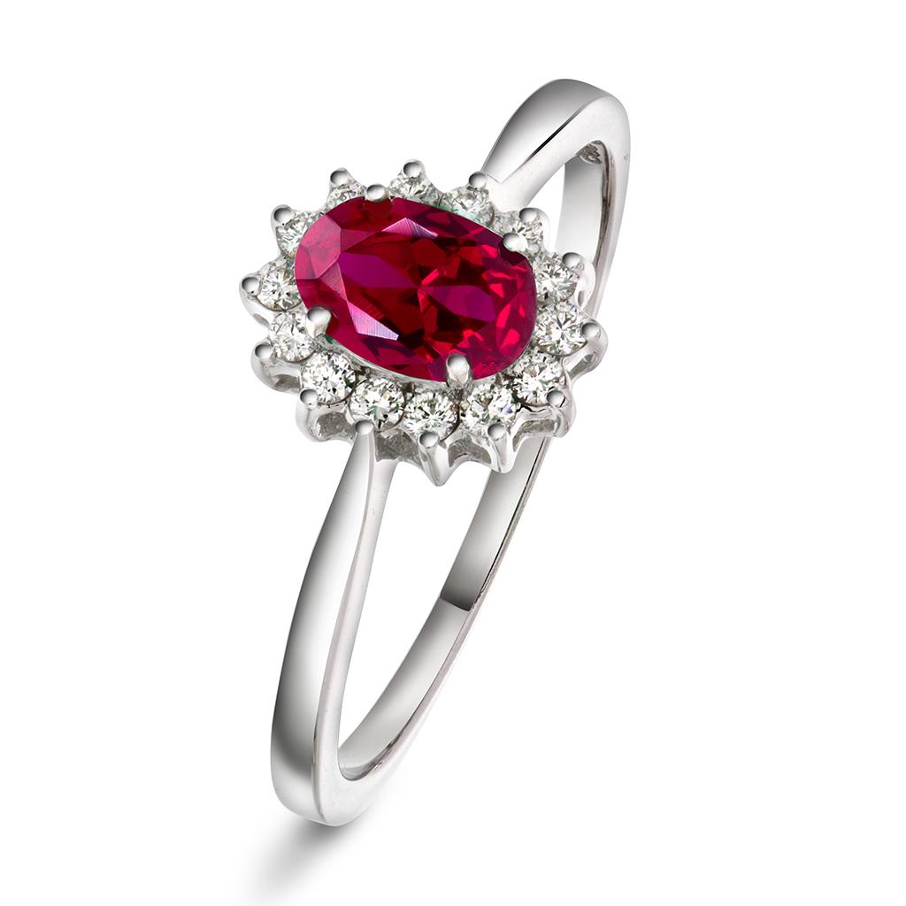 Gold Collection, Ring i 585 hvitt gull med diamanter 0,14 ct og rubin