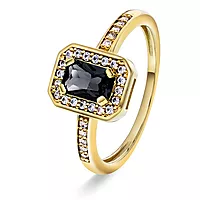 Pan Jewelry, Ring i forgylt 925 sølv med sort zirkonia