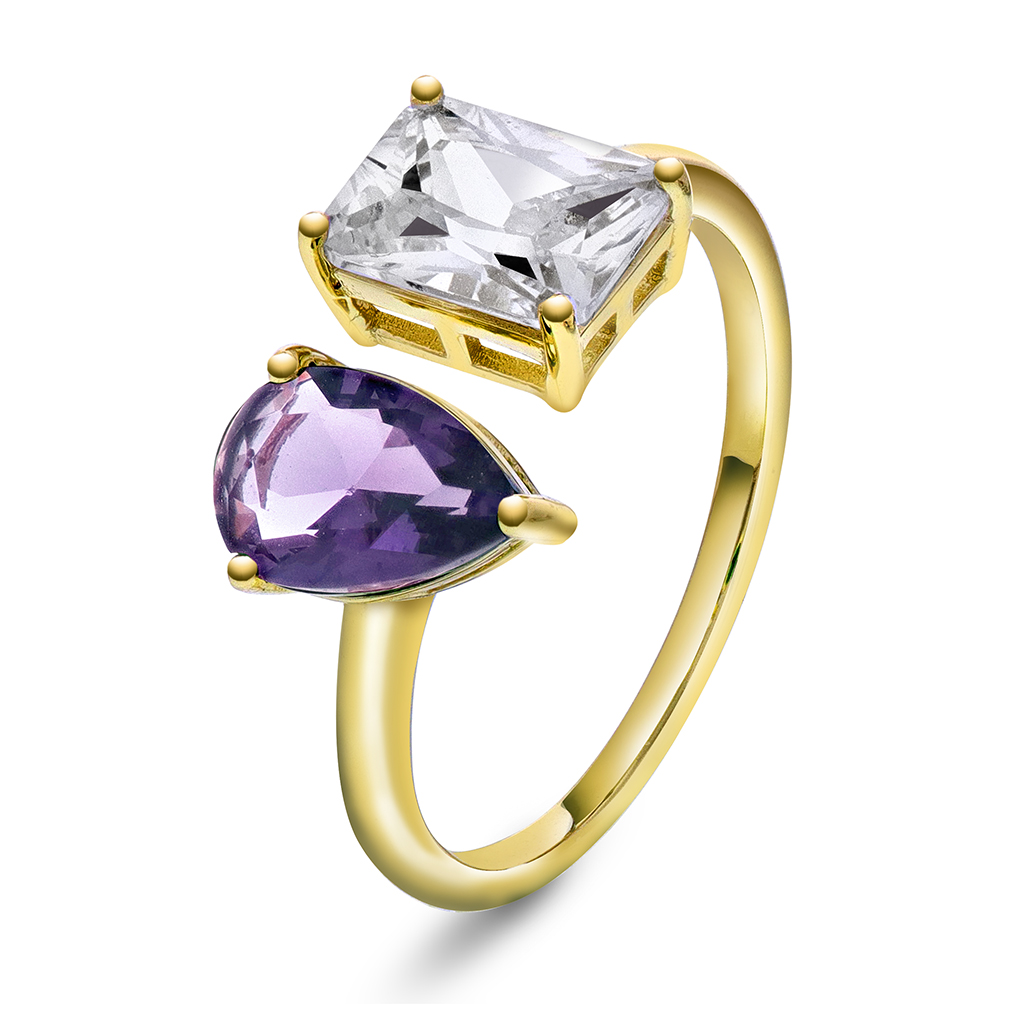 Pan Jewelry, Viva Vegas ring i forgylt 925 sølv med hvit og lilla zirkonia