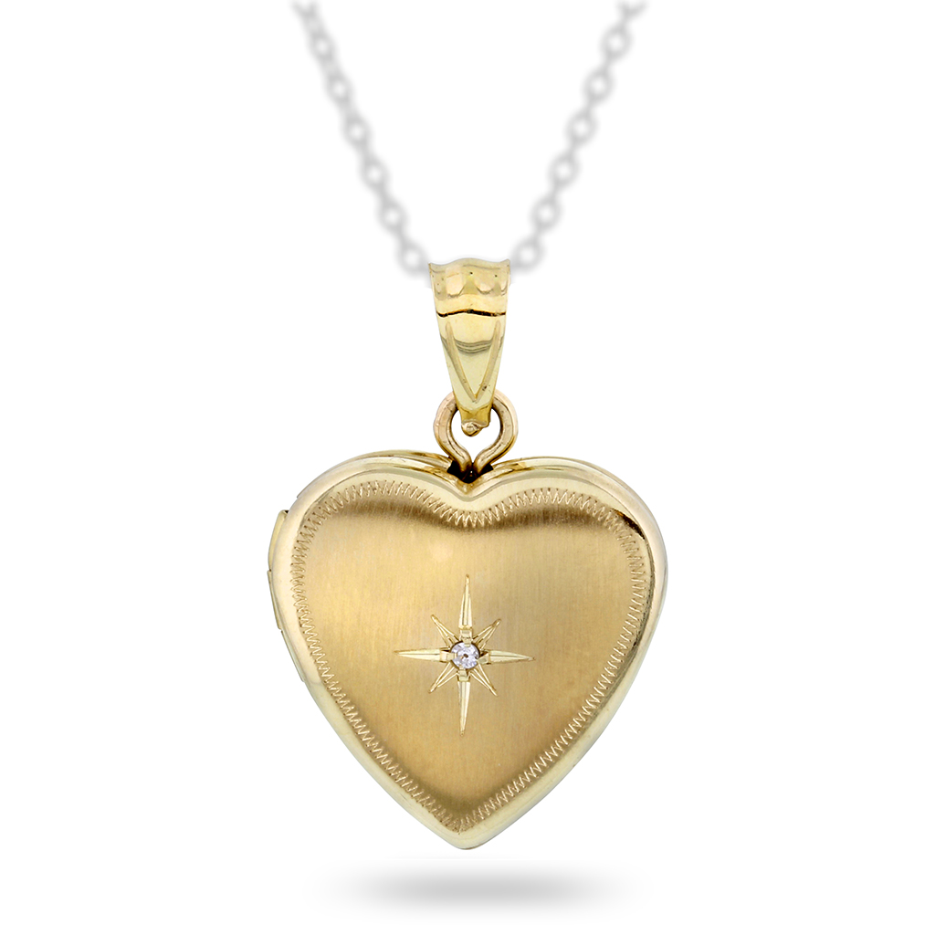 Pan Jewelry, Medaljong i 585 gult gull med hjerte og diamant 0,01 ct
