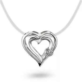 Pan Jewelry, Anheng i 585 hvitt gull med hjerte og diamant 0,005 ct