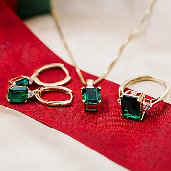 Bilde nummer 4 av Michelle diamantøreringer i 585 gult gull 0,16 ct med hydrotermisk smaragd