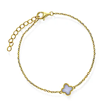 Pan Jewelry, Kløver armbånd i forgylt 925 sølv med lyseblå sodalitt