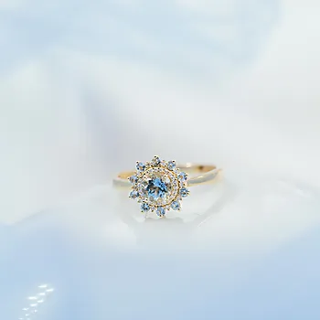 Bilde nummer 4 av Pan Jewelry, Ring i 585 gult gull med diamanter 0,07 ct og akvamarin stener