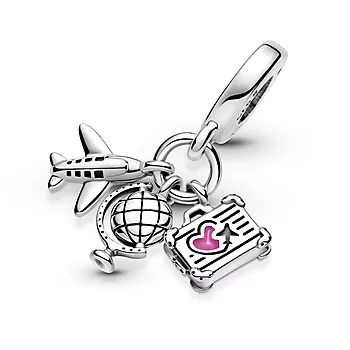 Bilde nummer 4 av Pandora Moments, Charm i 925 sølv med fly, koffert og jordklode