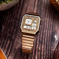 Bilde nummer 3 av Vintage gullfarget klokke med digital visning