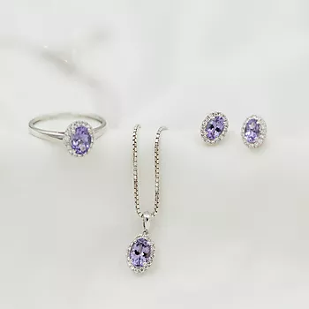 Bilde nummer 4 av Pan Jewelry, Øredobber i 585 hvitt gull med diamanter 0,17 ct og tanzanitt