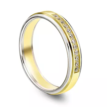 Giftering i 585 gult og hvitt gull med diamanter 0,12 CT | 4 mm bredde