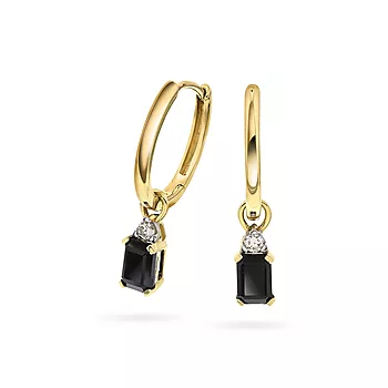 Michelle øreringer i 585 gult gull med diamanter 0,08 ct og sort onyx
