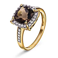 Siena diamantring i 585 gult gull 0,25 ct med røykkvarts