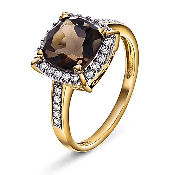 Siena diamantring i 585 gult gull 0,25 ct med røykkvarts