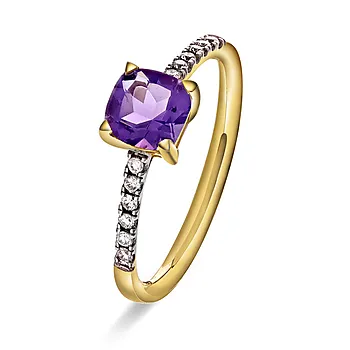 Aurora diamantring i 585 gult gull med diamanter 0,10 ct og ametyst