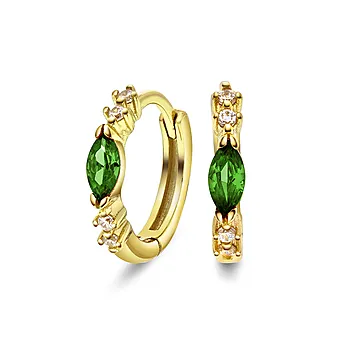 Pan Jewelry, Øreringer i forgylt 925 sølv med olivengrønn zirkonia