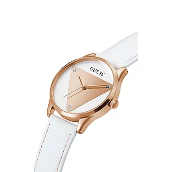 Bilde nummer 2 av Guess, Casual Life dameklokke i roséfarget stål med hvit skinnrem