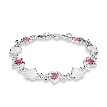 Armbånd til barn i 925 sølv med rose og hvite hjerter
