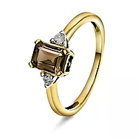 Michelle diamantring i 585 gult gull med diamanter 0,10 ct og røykkvarts
