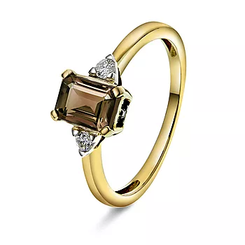 Michelle diamantring i 585 gult gull med diamanter 0,10 ct og røykkvarts