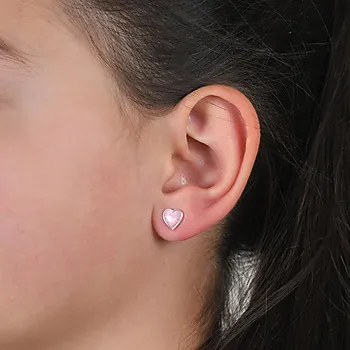 Bilde nummer 2 av Øredobber til barn i 925 sølv med rosa hjerte