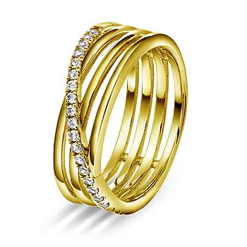 Pan Jewelry, Ring i forgylt 925 sølv med zirkonia