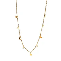 Smykke i forgylt stål med måne, stjerne og ferskvanssperler